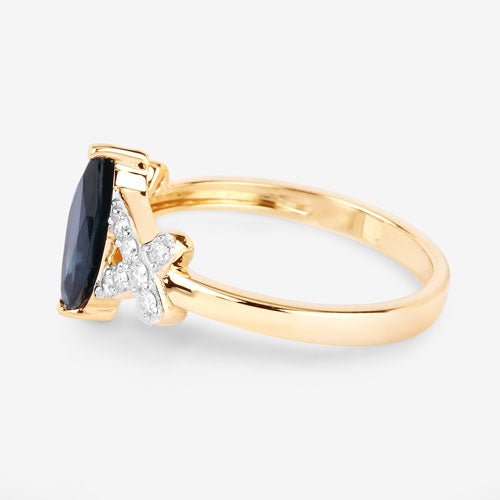 1.50 Carat Genuine Blue Sapphire and White Diamond 14K Yellow Gold Ring - Rings - Custom Crafting Alliance, LLC