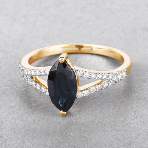 1.50 Carat Genuine Blue Sapphire and White Diamond 14K Yellow Gold Ring - Rings - Custom Crafting Alliance, LLC