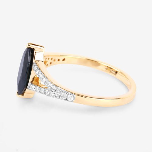 1.50 Carat Genuine Blue Sapphire and White Diamond 14K Yellow Gold Ring - Rings - Custom Crafting Alliance, LLC
