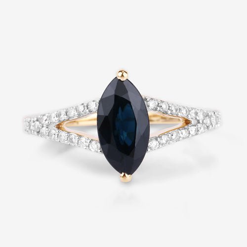 1.50 Carat Genuine Blue Sapphire and White Diamond 14K Yellow Gold Ring - Rings - Custom Crafting Alliance, LLC