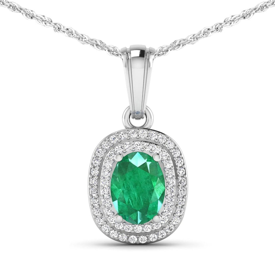 1.50 Carat Genuine Zambian Emerald and White Diamond 14K White Gold Pendant - Pendants - Custom Crafting Alliance, LLC