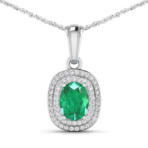 1.50 Carat Genuine Zambian Emerald and White Diamond 14K White Gold Pendant - Pendants - Custom Crafting Alliance, LLC