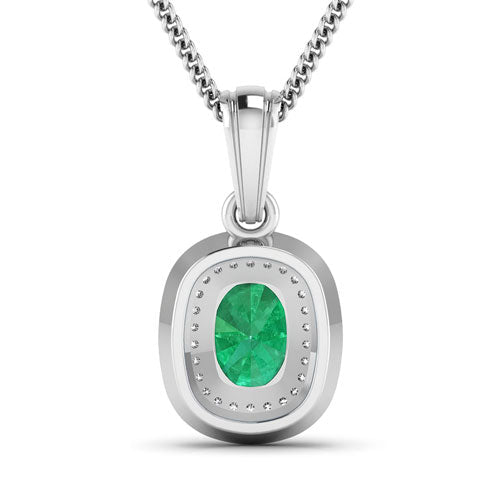 1.50 Carat Genuine Zambian Emerald and White Diamond 14K White Gold Pendant - Pendants - Custom Crafting Alliance, LLC