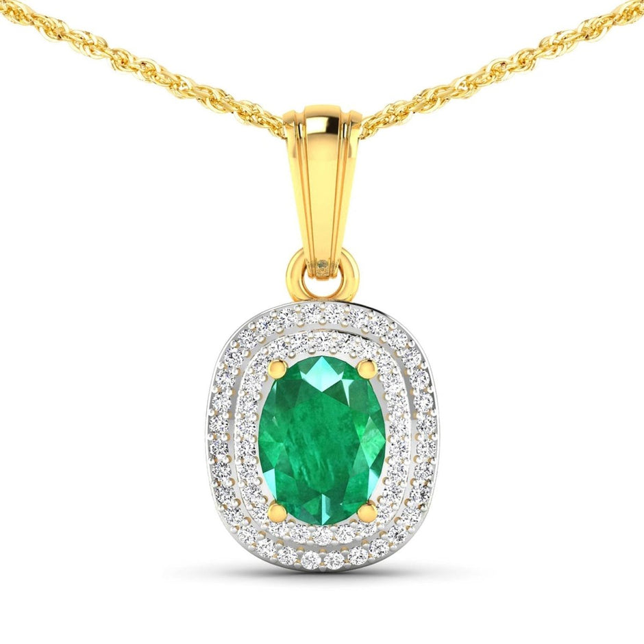 1.50 Carat Genuine Zambian Emerald and White Diamond 14K Yellow Gold Pendant - Pendants - Custom Crafting Alliance, LLC