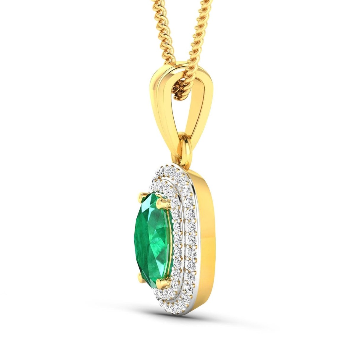 1.50 Carat Genuine Zambian Emerald and White Diamond 14K Yellow Gold Pendant - Pendants - Custom Crafting Alliance, LLC
