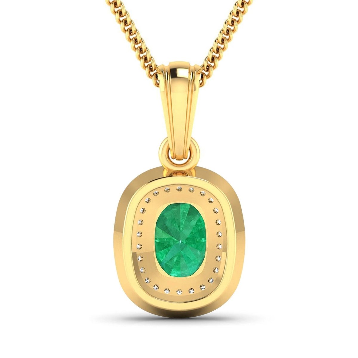 1.50 Carat Genuine Zambian Emerald and White Diamond 14K Yellow Gold Pendant - Pendants - Custom Crafting Alliance, LLC