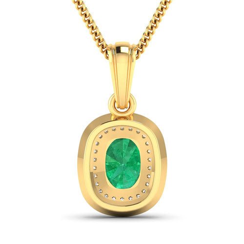 1.50 Carat Genuine Zambian Emerald and White Diamond 14K Yellow Gold Pendant - Pendants - Custom Crafting Alliance, LLC