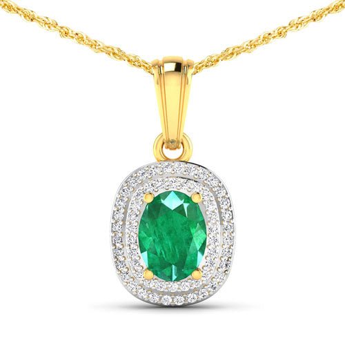 1.50 Carat Genuine Zambian Emerald and White Diamond 14K Yellow Gold Pendant - Pendants - Custom Crafting Alliance, LLC