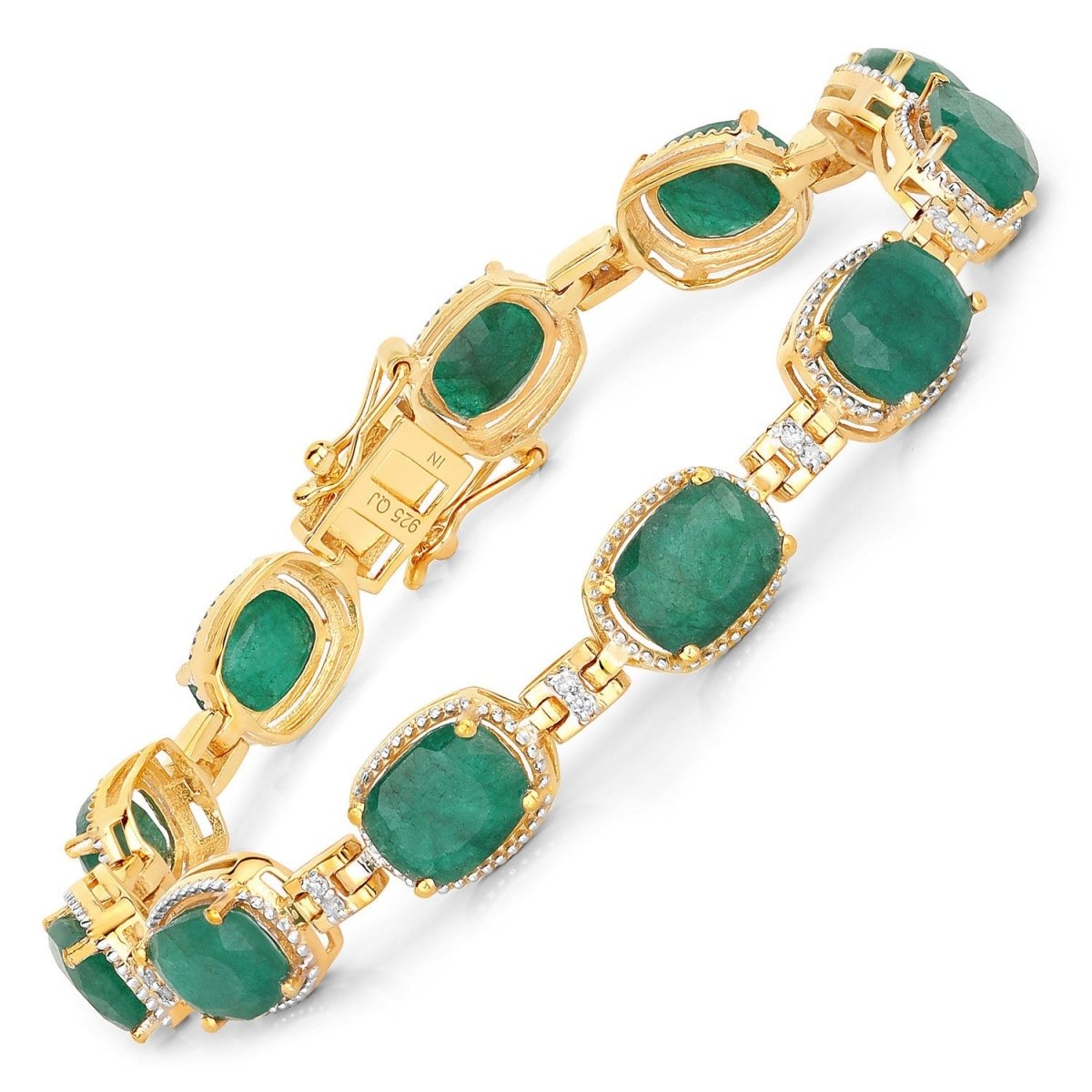 15.06 Carat Dyed Emerald and White Diamond .925 Sterling Silver Bracelet - Bracelets - Custom Crafting Alliance, LLC