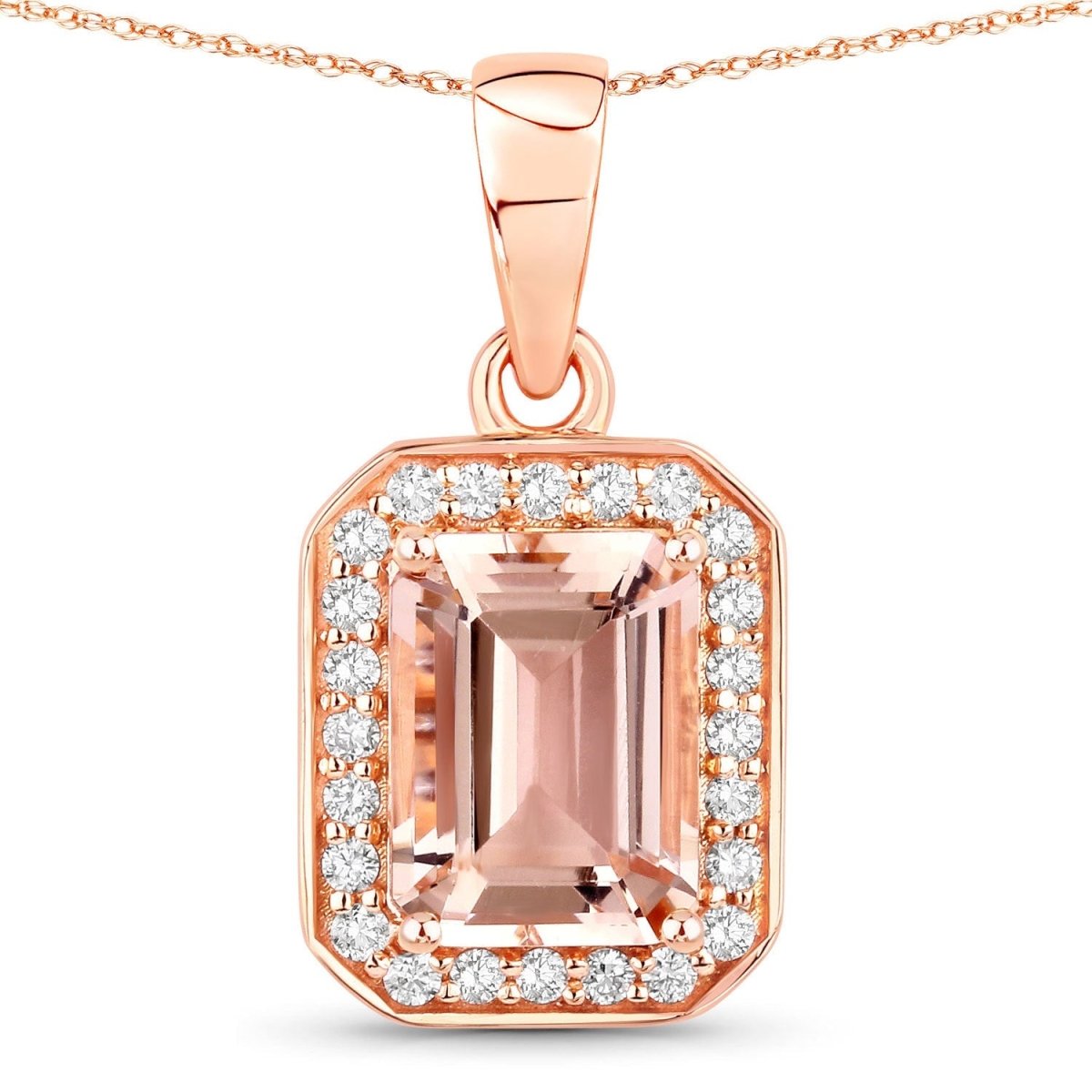 1.51 Carat Genuine Morganite and White Diamond 14K Rose Gold Pendant - Pendants - Custom Crafting Alliance, LLC