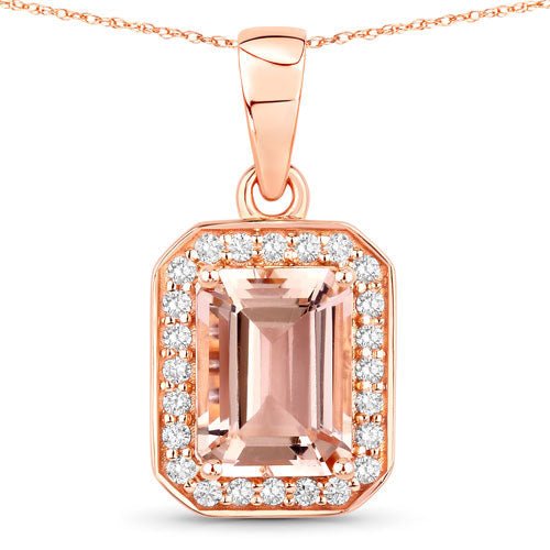 1.51 Carat Genuine Morganite and White Diamond 14K Rose Gold Pendant - Pendants - Custom Crafting Alliance, LLC