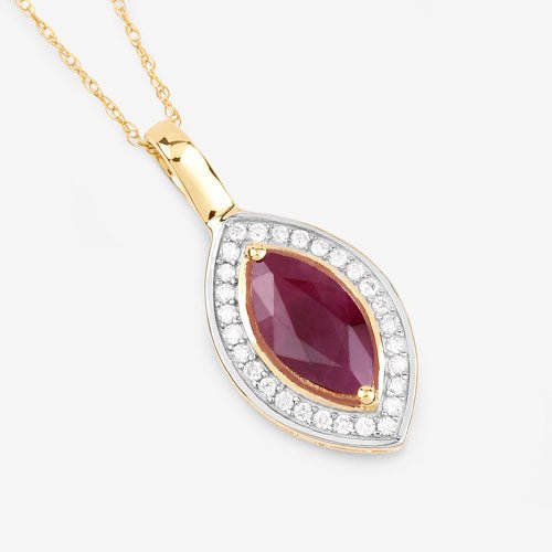 1.52 Carat Genuine Ruby and White Diamond 10K Yellow Gold Pendant - Pendants - Custom Crafting Alliance, LLC