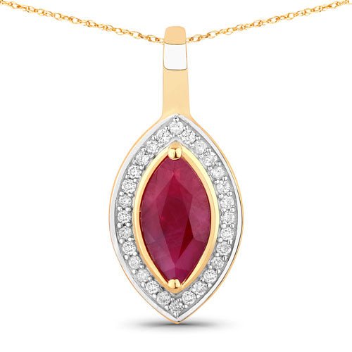 1.52 Carat Genuine Ruby and White Diamond 10K Yellow Gold Pendant - Pendants - Custom Crafting Alliance, LLC