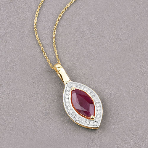 1.52 Carat Genuine Ruby and White Diamond 10K Yellow Gold Pendant - Pendants - Custom Crafting Alliance, LLC