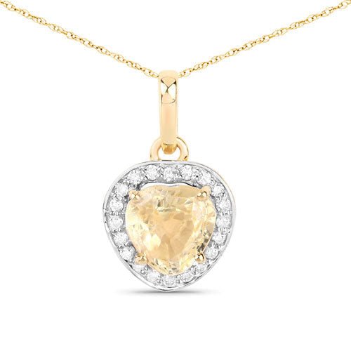 1.52 Carat Genuine Yellow Sapphire and White Diamond 14K Yellow Gold Pendant - Pendants - Custom Crafting Alliance, LLC