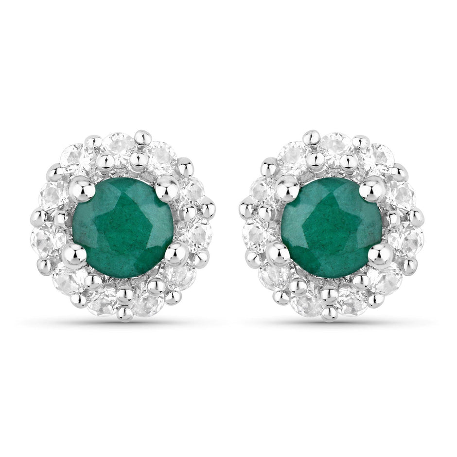 1.81 Carat Dyed Emerald and White Topaz .925 Sterling Silver Jewelry Set