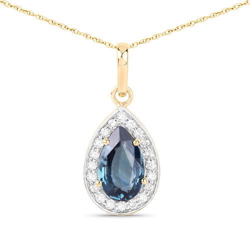 1.53 Carat Genuine Greenish Blue Sapphire and White Diamond 14K Yellow Gold Pendant - Pendants - Custom Crafting Alliance, LLC
