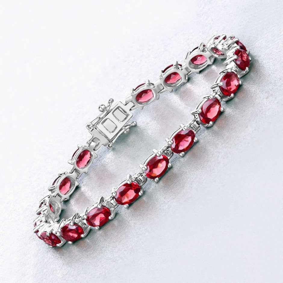 15.30 Carat Genuine Garnet .925 Sterling Silver Bracelet - Bracelets - Custom Crafting Alliance, LLC