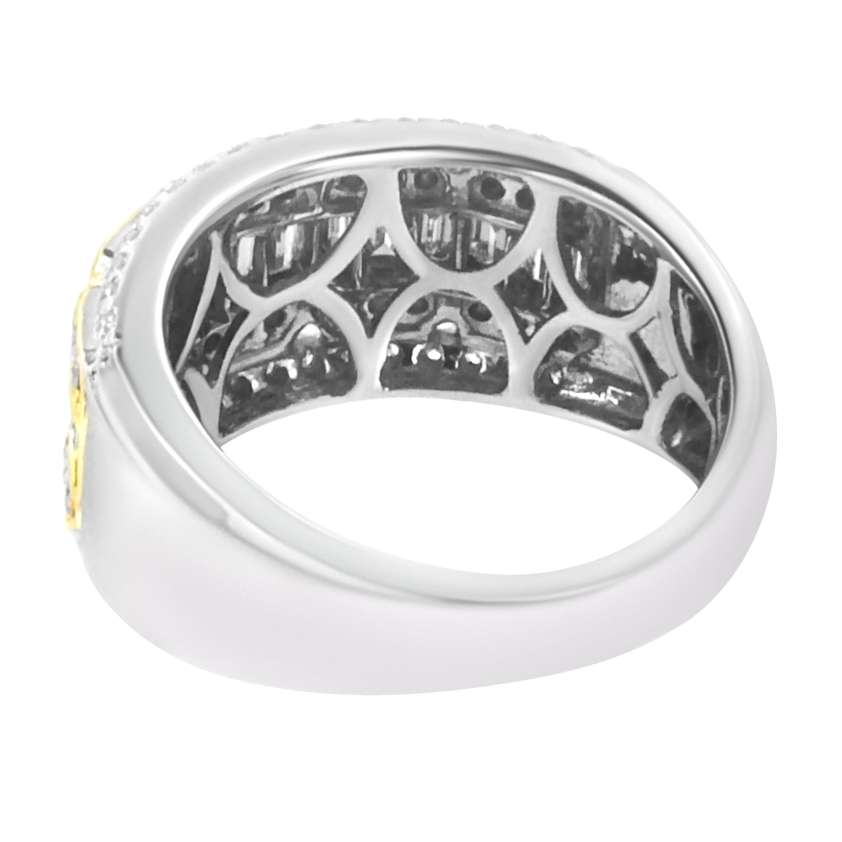 10K White and Yellow Gold 1.00 Cttw Baguette and Round cut Diamond Art Deco Multi-Row Ring Band (I-J Color, I1-I2 Clarity) - Ring Size 7