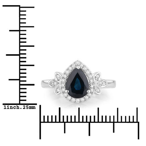 1.54 Carat Genuine Blue Sapphire and White Diamond 14K White Gold Ring - Rings - Custom Crafting Alliance, LLC