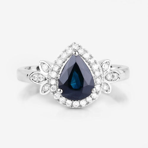 1.54 Carat Genuine Blue Sapphire and White Diamond 14K White Gold Ring - Rings - Custom Crafting Alliance, LLC