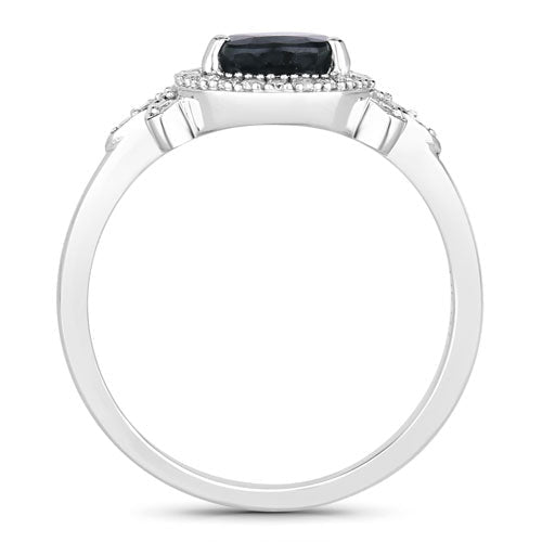 1.54 Carat Genuine Blue Sapphire and White Diamond 14K White Gold Ring - Rings - Custom Crafting Alliance, LLC