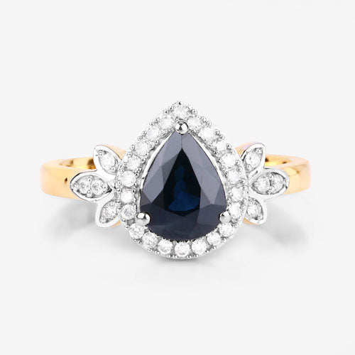 1.54 Carat Genuine Blue Sapphire and White Diamond 14K Yellow Gold Ring - Rings - Custom Crafting Alliance, LLC