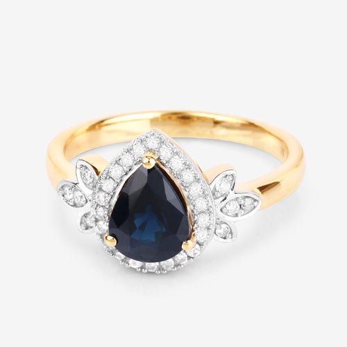 1.54 Carat Genuine Blue Sapphire and White Diamond 14K Yellow Gold Ring - Rings - Custom Crafting Alliance, LLC