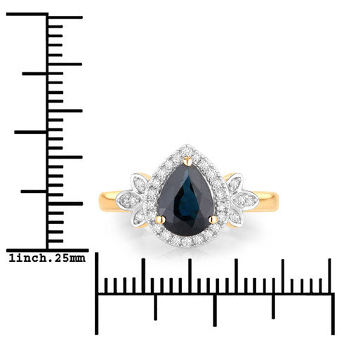 1.54 Carat Genuine Blue Sapphire and White Diamond 14K Yellow Gold Ring - Rings - Custom Crafting Alliance, LLC