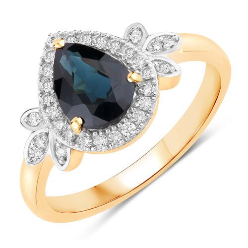 1.54 Carat Genuine Blue Sapphire and White Diamond 14K Yellow Gold Ring - Rings - Custom Crafting Alliance, LLC