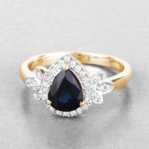 1.54 Carat Genuine Blue Sapphire and White Diamond 14K Yellow Gold Ring - Rings - Custom Crafting Alliance, LLC