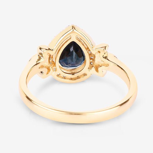 1.54 Carat Genuine Blue Sapphire and White Diamond 14K Yellow Gold Ring - Rings - Custom Crafting Alliance, LLC