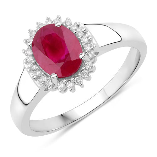 1.55 Carat Genuine Ruby and White Diamond 14K White Gold Ring - Rings - Custom Crafting Alliance, LLC