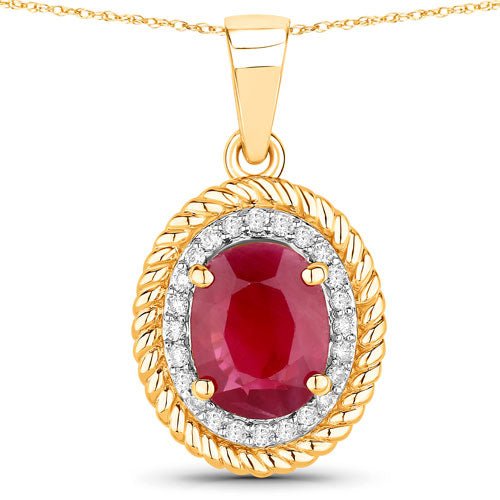 1.55 Carat Genuine Ruby and White Diamond 14K Yellow Gold Pendant - Pendants - Custom Crafting Alliance, LLC