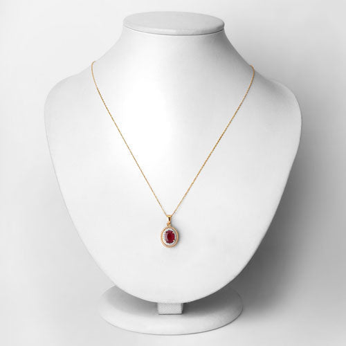 1.55 Carat Genuine Ruby and White Diamond 14K Yellow Gold Pendant - Pendants - Custom Crafting Alliance, LLC