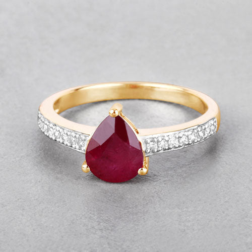 1.56 Carat Genuine Ruby and White Diamond 14K Yellow Gold Ring - Rings - Custom Crafting Alliance, LLC