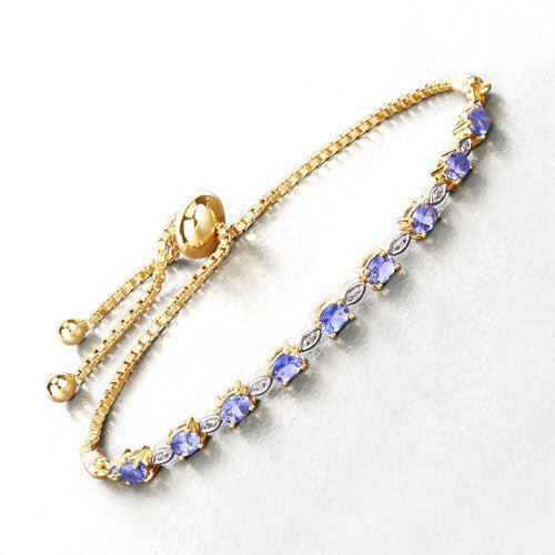 1.56 Carat Genuine Tanzanite and White Diamond .925 Sterling Silver Bracelet - Bracelets - Custom Crafting Alliance, LLC