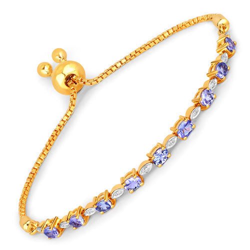 1.56 Carat Genuine Tanzanite and White Diamond .925 Sterling Silver Bracelet - Bracelets - Custom Crafting Alliance, LLC