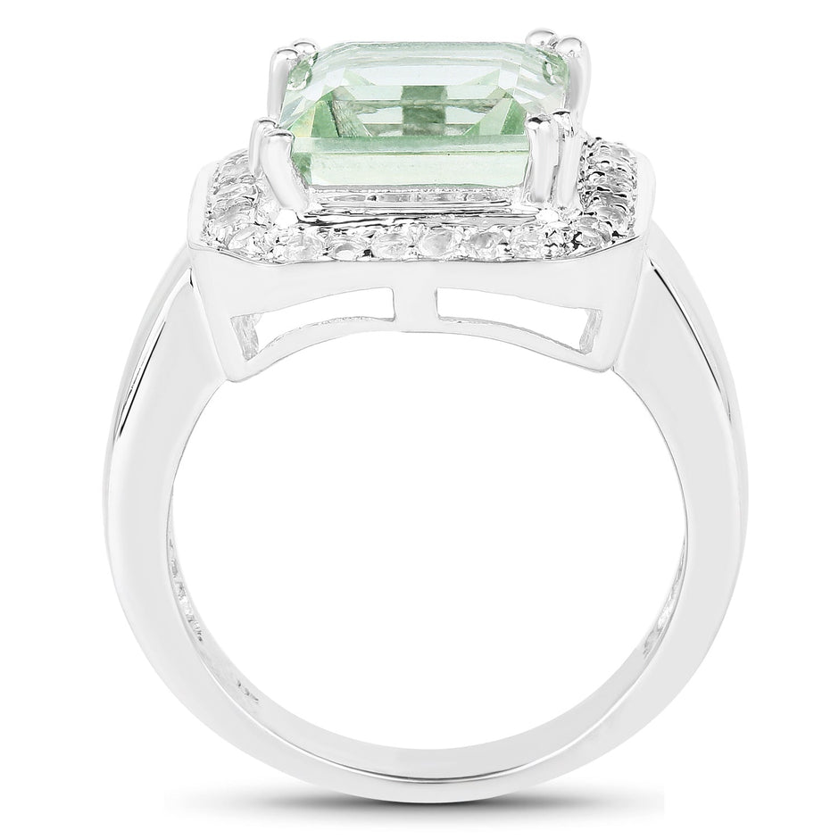 5.21 Carat Genuine Green Amethyst and White Topaz .925 Sterling Silver Ring