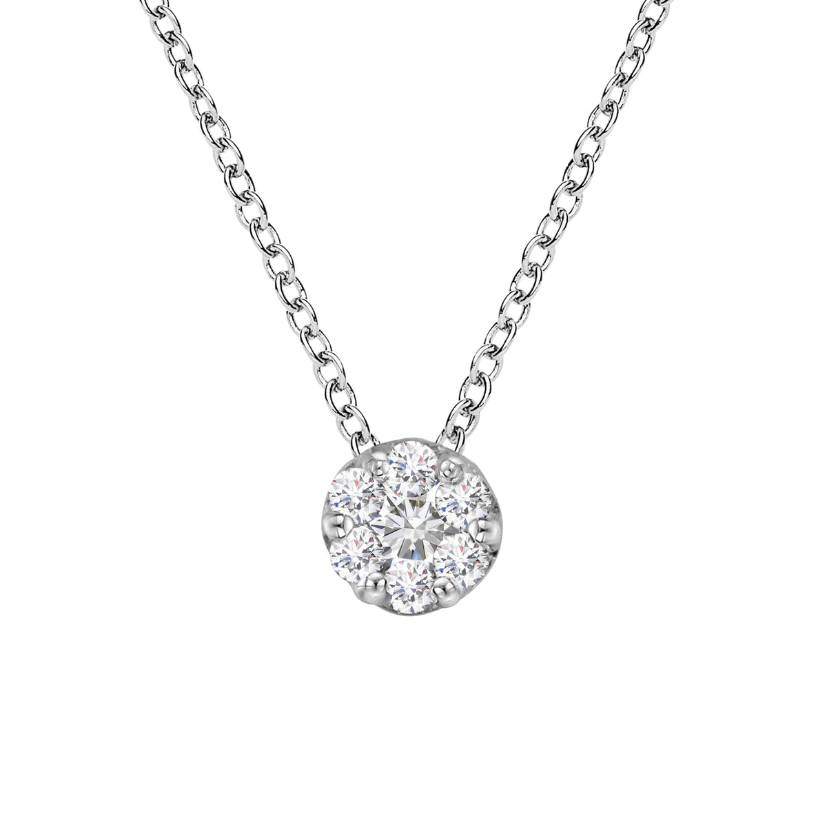 14K White Gold 1/4 Cttw Shared Prong Set Round-Ct Diamond 7 Stone Floral Cluster 18