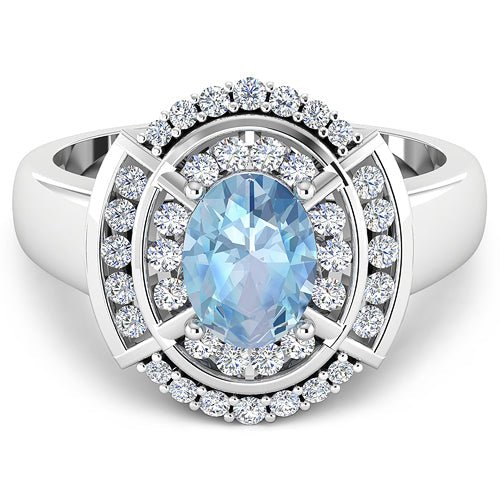 1.57 Carat Genuine Aquamarine and White Diamond 14K White Gold Ring - Rings - Custom Crafting Alliance, LLC