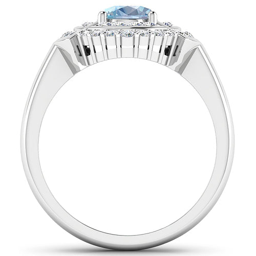 1.57 Carat Genuine Aquamarine and White Diamond 14K White Gold Ring - Rings - Custom Crafting Alliance, LLC