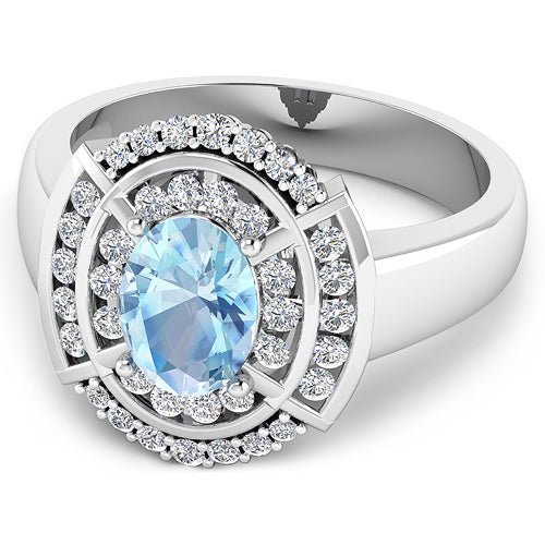 1.57 Carat Genuine Aquamarine and White Diamond 14K White Gold Ring - Rings - Custom Crafting Alliance, LLC