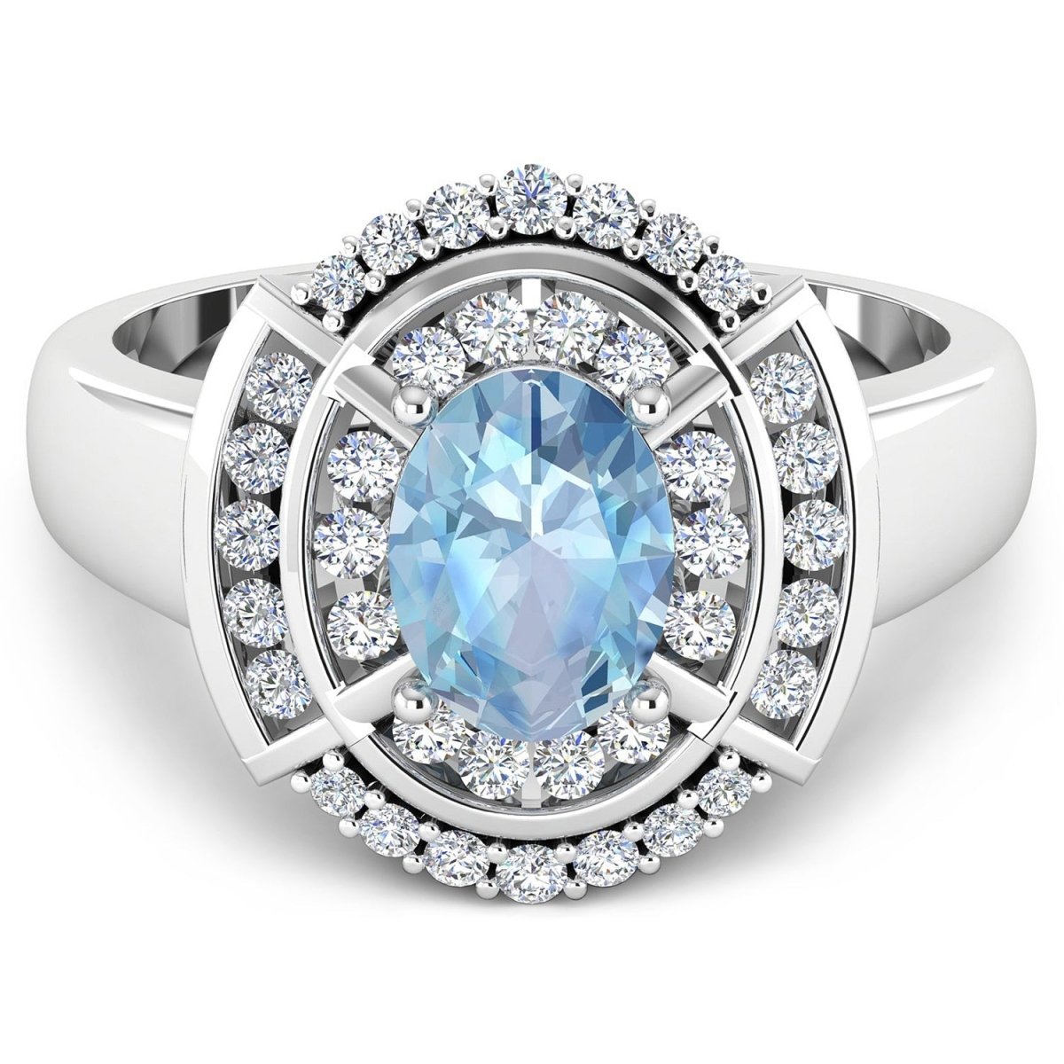 1.57 Carat Genuine Aquamarine and White Diamond 14K White Gold Ring - Rings - Custom Crafting Alliance, LLC