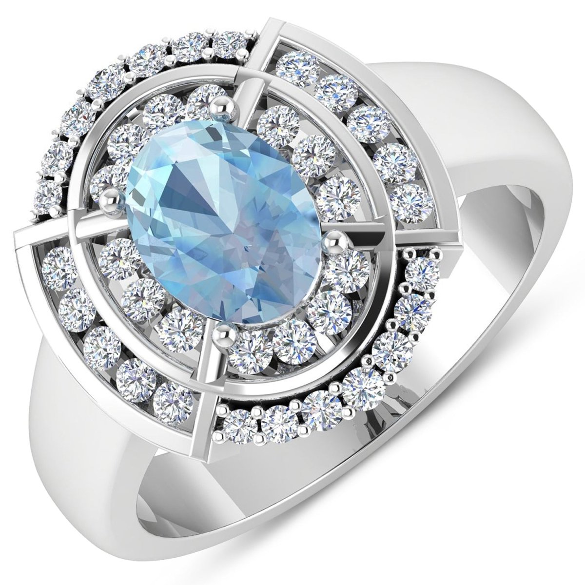 1.57 Carat Genuine Aquamarine and White Diamond 14K White Gold Ring - Rings - Custom Crafting Alliance, LLC