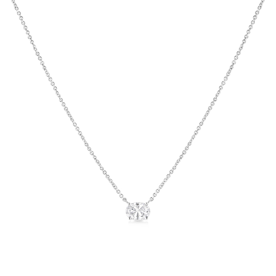 14K White Gold 1/2 Cttw Lab Grown Oval Shape Solitaire Diamond East West 18