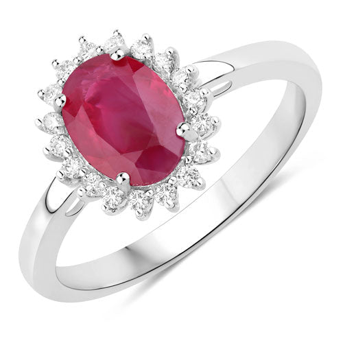 1.58 Carat Genuine Ruby and White Diamond 10K White Gold Ring - Rings - Custom Crafting Alliance, LLC