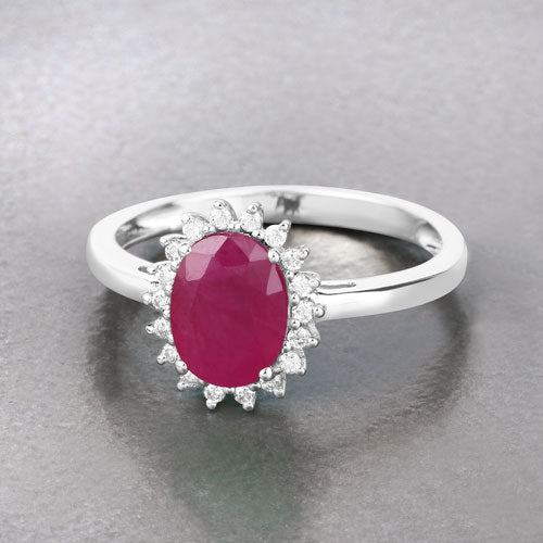 1.58 Carat Genuine Ruby and White Diamond 10K White Gold Ring - Rings - Custom Crafting Alliance, LLC