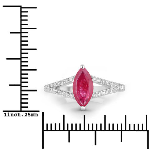 1.58 Carat Genuine Ruby and White Diamond 14K White Gold Ring - Rings - Custom Crafting Alliance, LLC