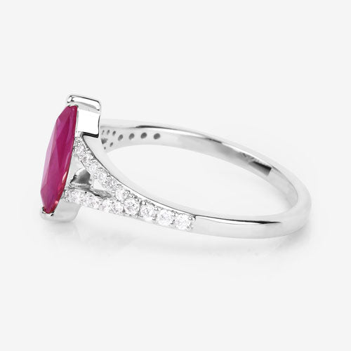 1.58 Carat Genuine Ruby and White Diamond 14K White Gold Ring - Rings - Custom Crafting Alliance, LLC